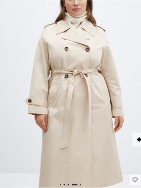 Mango Double-Breasted Cream Trench Coat with Belt